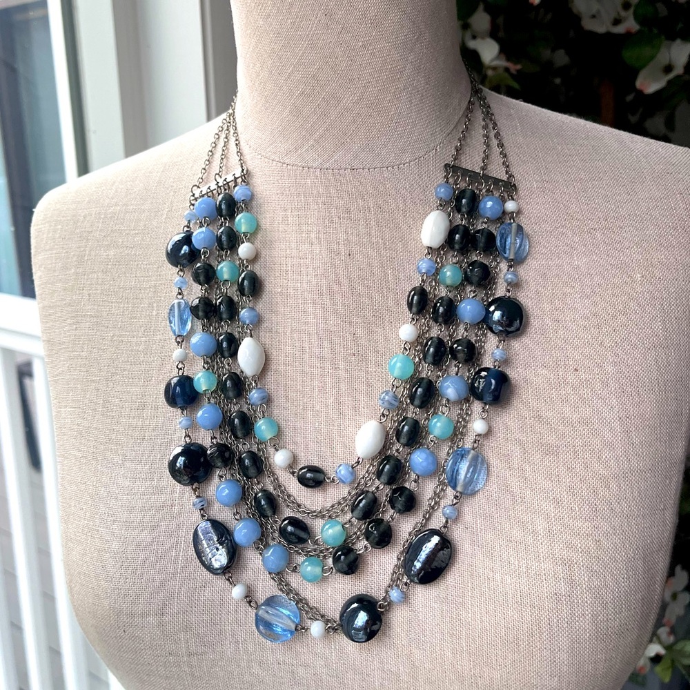 Vintage Tiered Beaded Necklace, adj approx 21”-24”